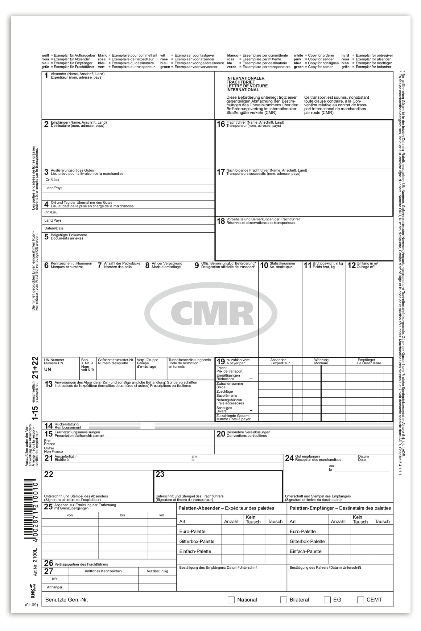 Internationaler Frachtbrief 4 Blatt pro Set (St.)